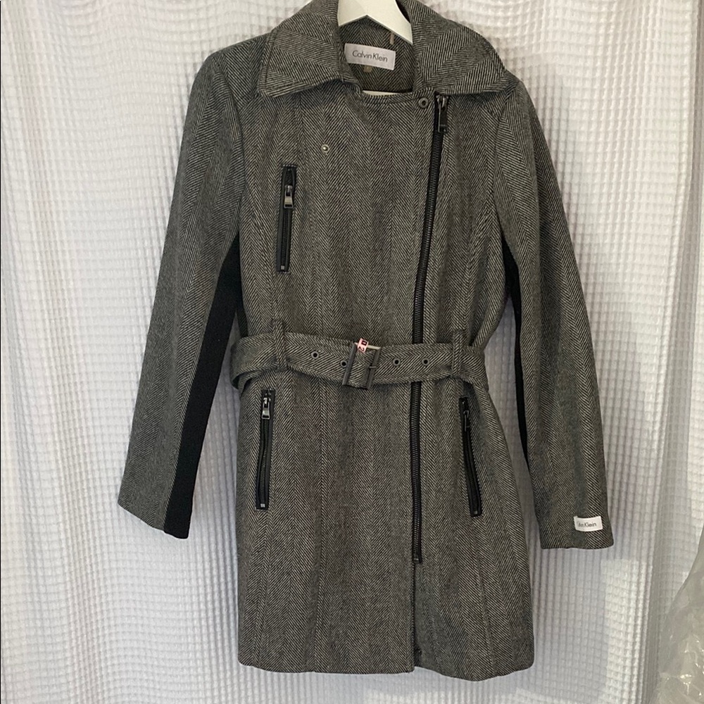 Calvin Klein Black and Gray Trench Coat for Women
